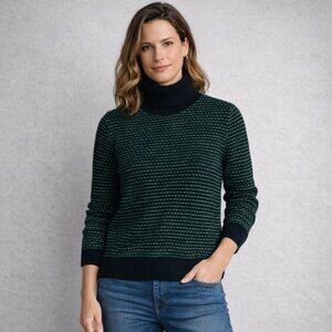 J. Crew Womens Turtleneck Ski Sweater Navy Blue Green Striped Soft Pullover Sz M